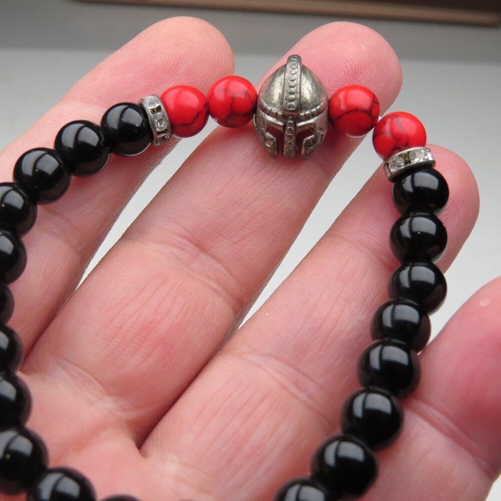 $120 Onyx -coral silver plated healing Yoga elastic Bracelet Men Women